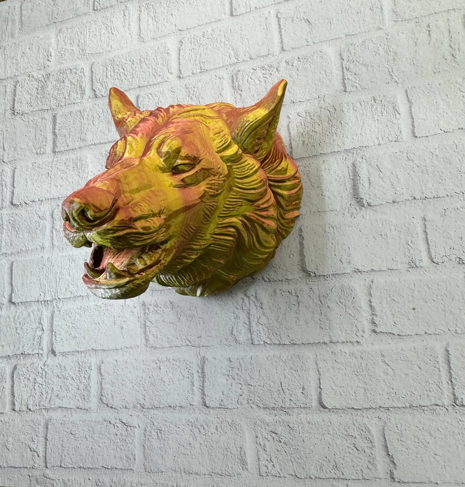 Gold Renk 3D Kurt Başı Duvar Dekoru