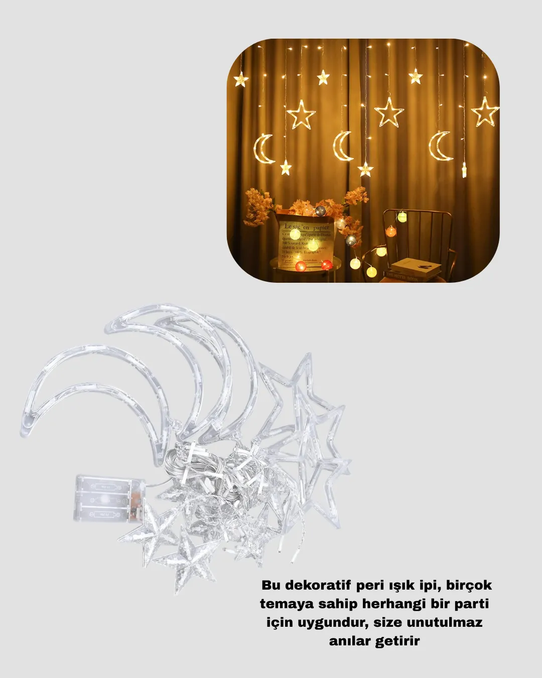 126 LED’li Yıldız Ay Perde Işık Prizden Çalışan Dekoratif Aydınlatma