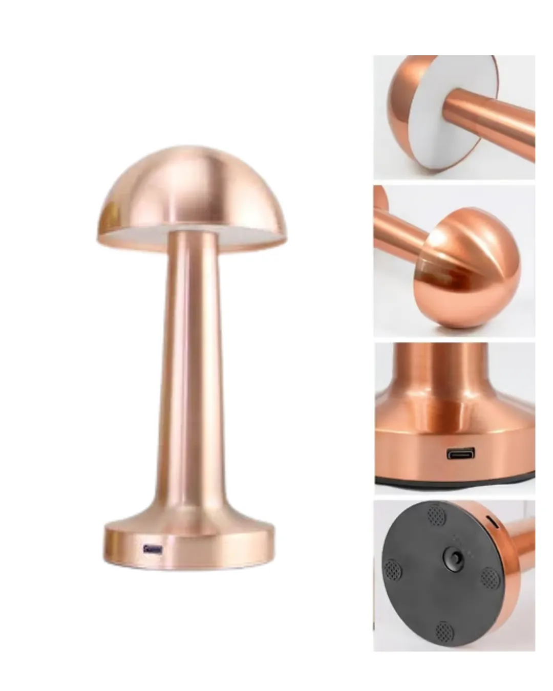 Bronz Dokunmatik Masa Lambası 3 Renk LED Şarjlı Kablosuz USB Çıkışlı