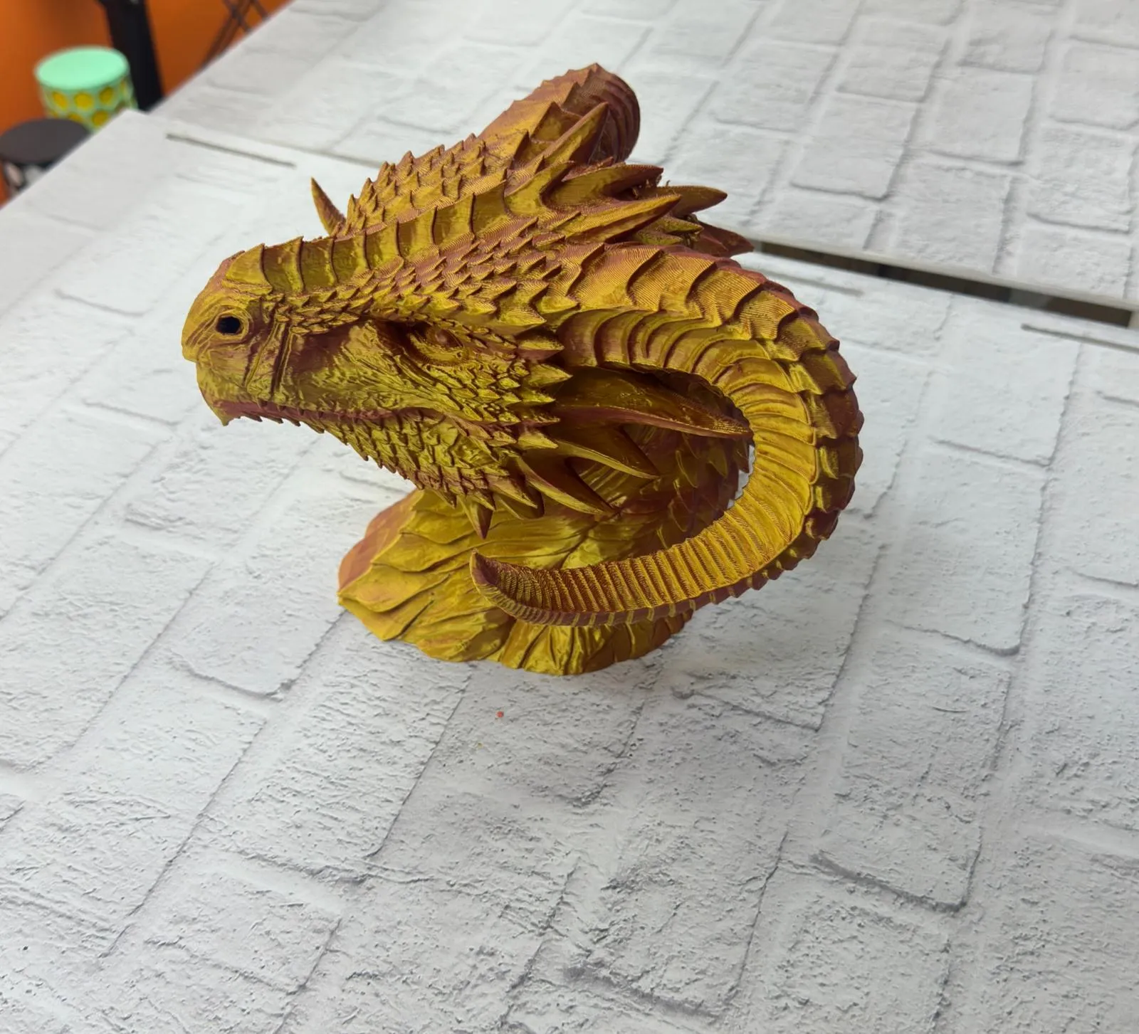 Asil Tasarım Gold–Red Ejderha Heykeli Hediyelik Fantastik Dekor