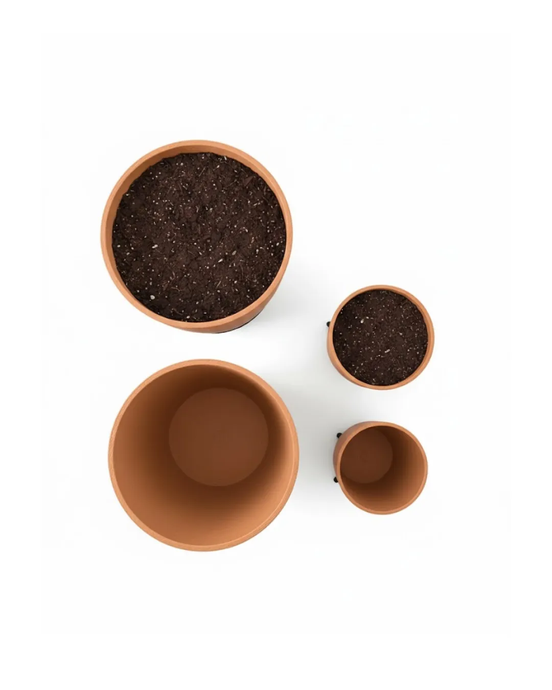 4’lü 3D Kahverengi Dekoratif Vazo Seti Modern Ayaklı Şık Saksı Takımı