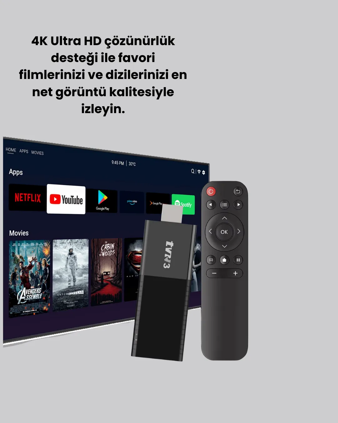 Android TV Stick 4K Ultra HD Görüntü Destekli