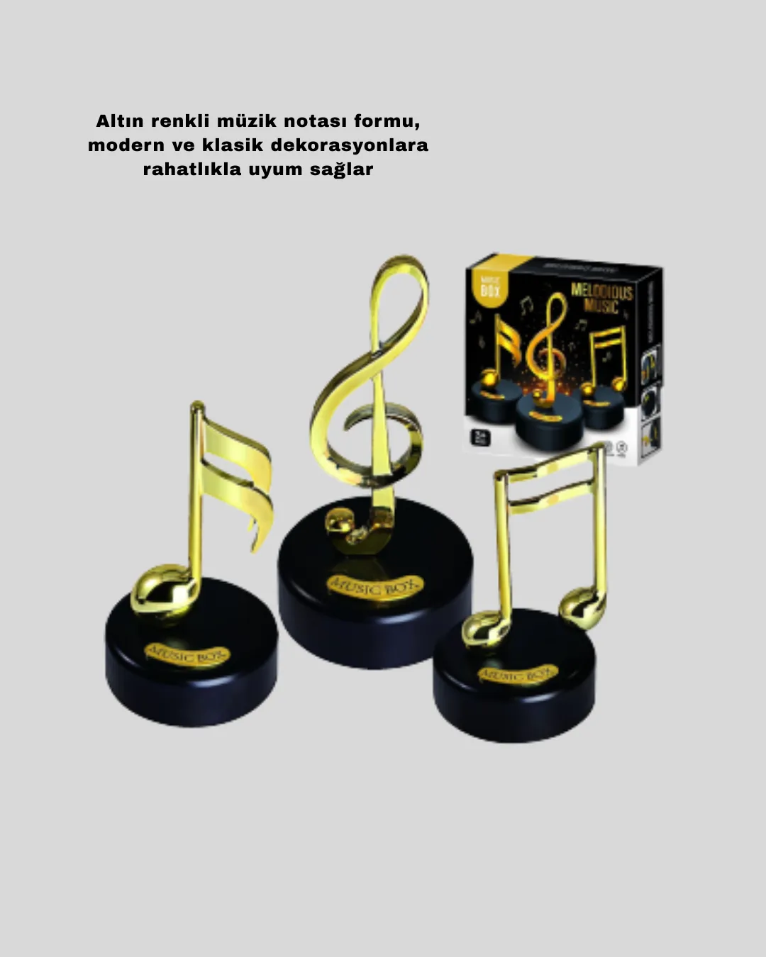 Dönen Nota Figürlü Müzik Box Işıltılı Dekoratif Tasarım
