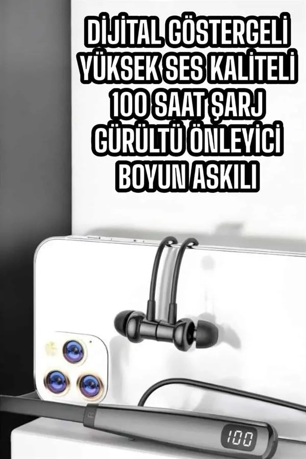 Boyun Askılı Bluetooth Kulaklık Uzun Şarj Süreli Dijital Göstergeli Kablolu