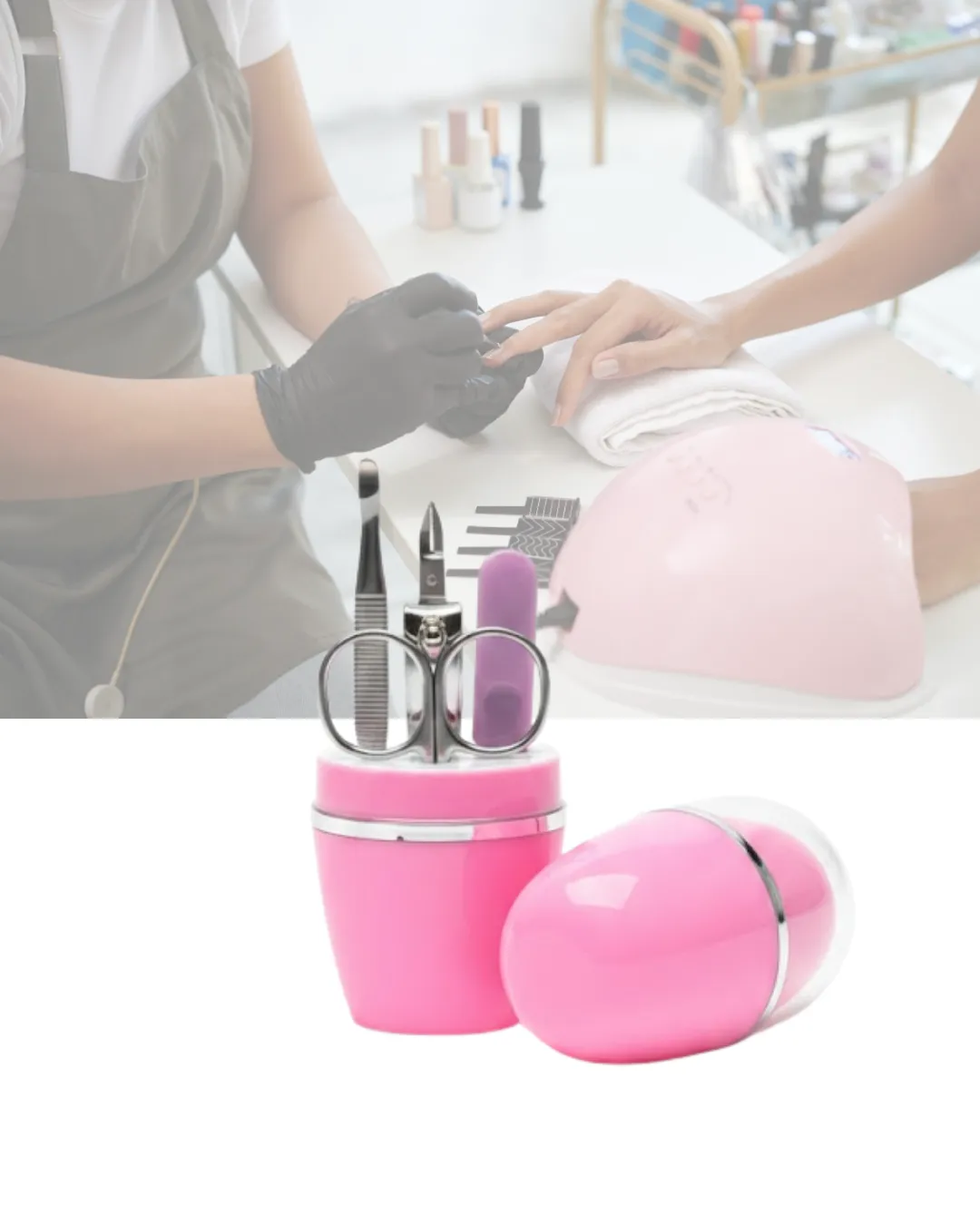 Tırnak Bakım Manikür Pedikür Seti 4 Parça Pembe Kompakt Taşınabilir Tasarım