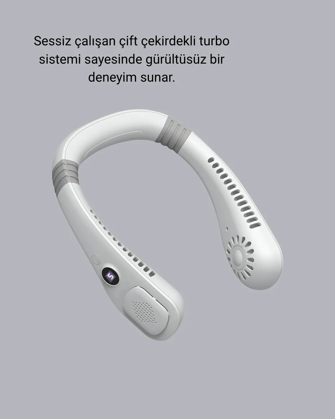 Giyilebilir Boyun Fanı 360° Dairesel Rüzgar ve 5 Kademeli Hız Ayarlı