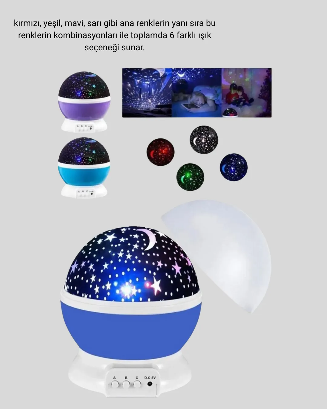 Renkli LED Gece Lambası 6 Işık Modlu Çocuk Odası Atmosfer Aydınlatma