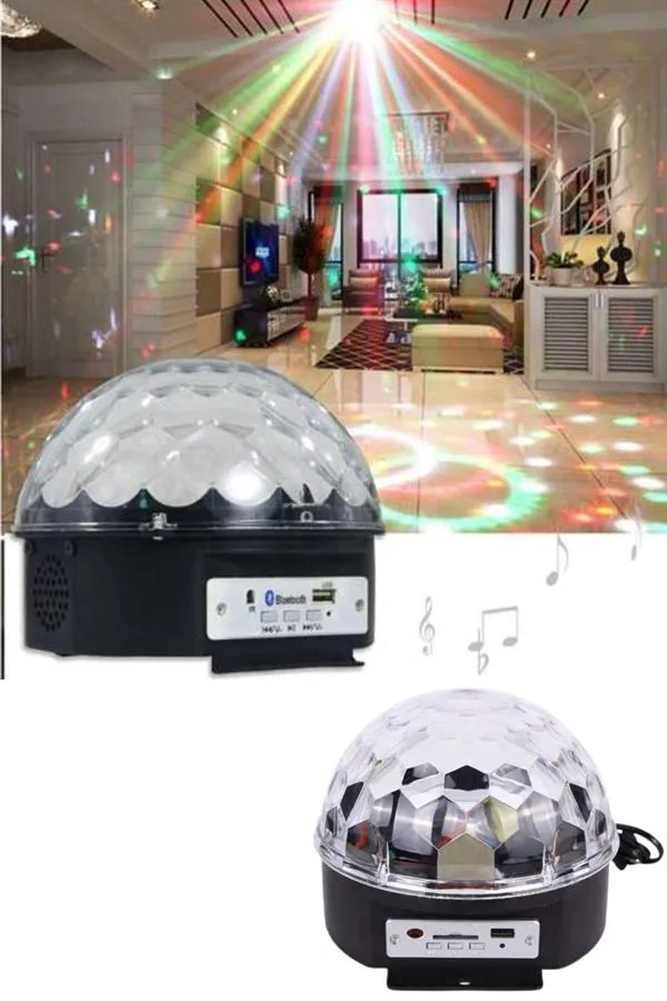 Küre Disko Topu Müzik Çalar Renkli Lazer Işıklı Bluetooth Disko Parti Işığı Kumandalı