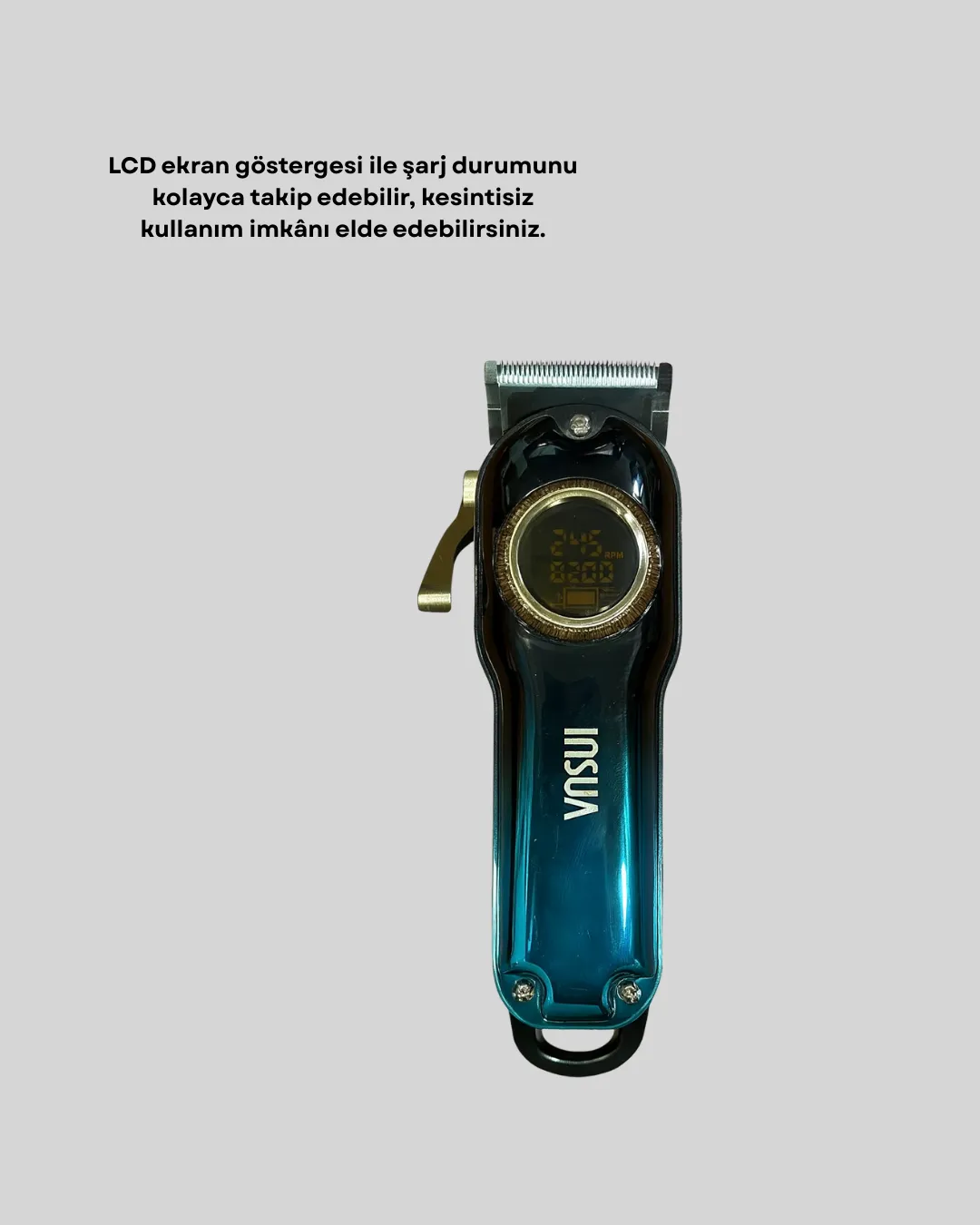 Profesyonel Saç Kesme Makinesi – 2000 mAh Şarjlı, LCD Ekranlı