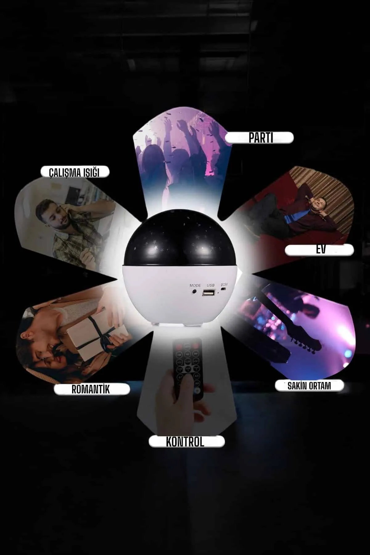 Yıldız Yansıtmalı Projeksiyon Gece Lambası Şarjlı Taşınabilir