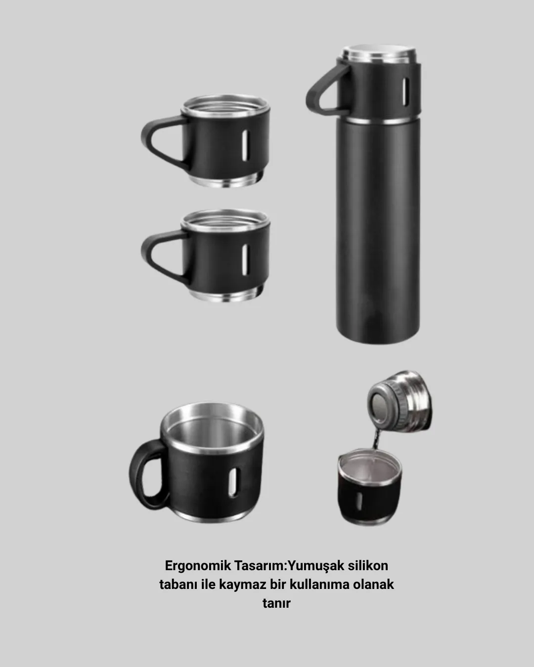 Isıyı Uzun Süre Koruyan 500 ml Termos Seti | Çelik Gövde, 2 Bardaklı, Hediye Kutulu