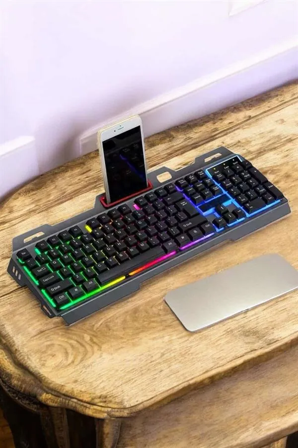 Q Klavye RGB Işıklı Klavye Ve Mouse Seti Kablolu Mouse Hediyeliş