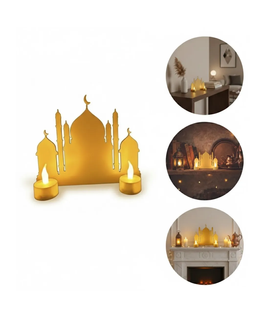 3D Ramazan Cami Dekor 2 Mumlu Işıklı Masa Üstü Biblo