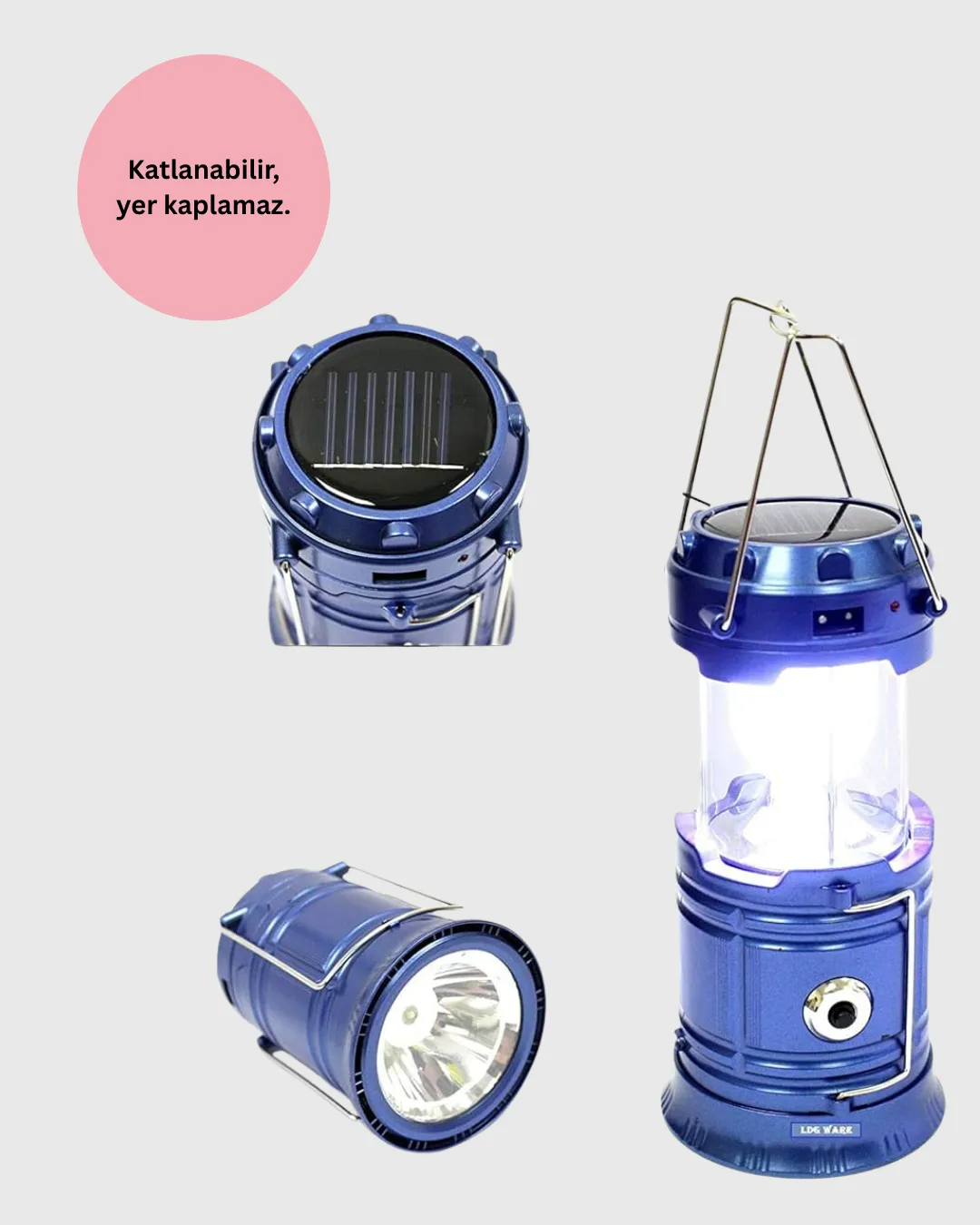 Güneş Enerjili Katlanabilir Kızaklı Kamp Feneri – USB Şarjlı, Çok Yönlü ve Dayanıklı Tasarım