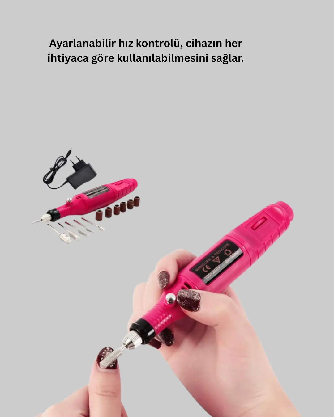 Profesyonel Tırnak Matkap Makinesi – USB Şarjlı, Ayarlanabilir Hız, Düşük Titreşimli ve Sessiz Çalışma