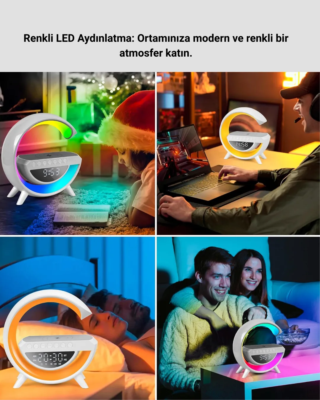 15W Hızlı Şarj Destekli LED Atmosfer Işığı ve Alarm Fonksiyonlu Lamba