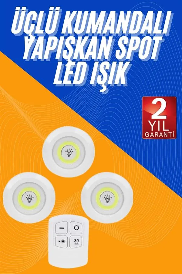 Dolap Işığı Mutfak Rafı Işığı Uzaktan Kumandalı 3 Lü Spot Led Lamba