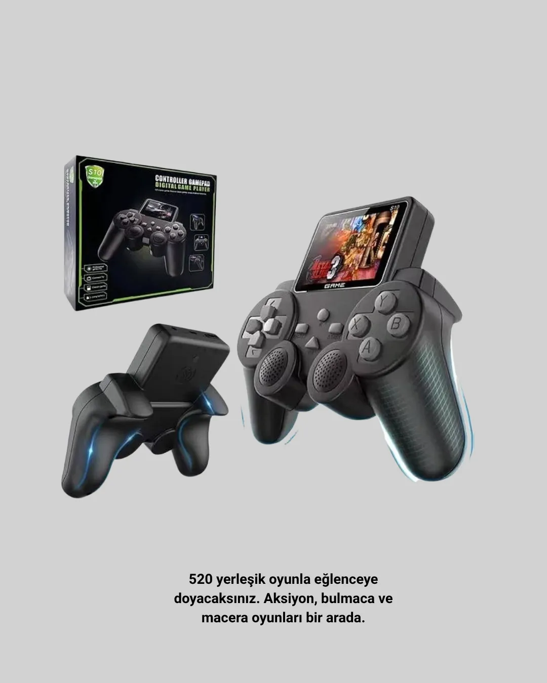 500 Oyunlu Nostaljik El Tipi Oyun Konsolu, Taşınabilir Şarjlı Cihaz, Renkli Ekran ve TV Destekli