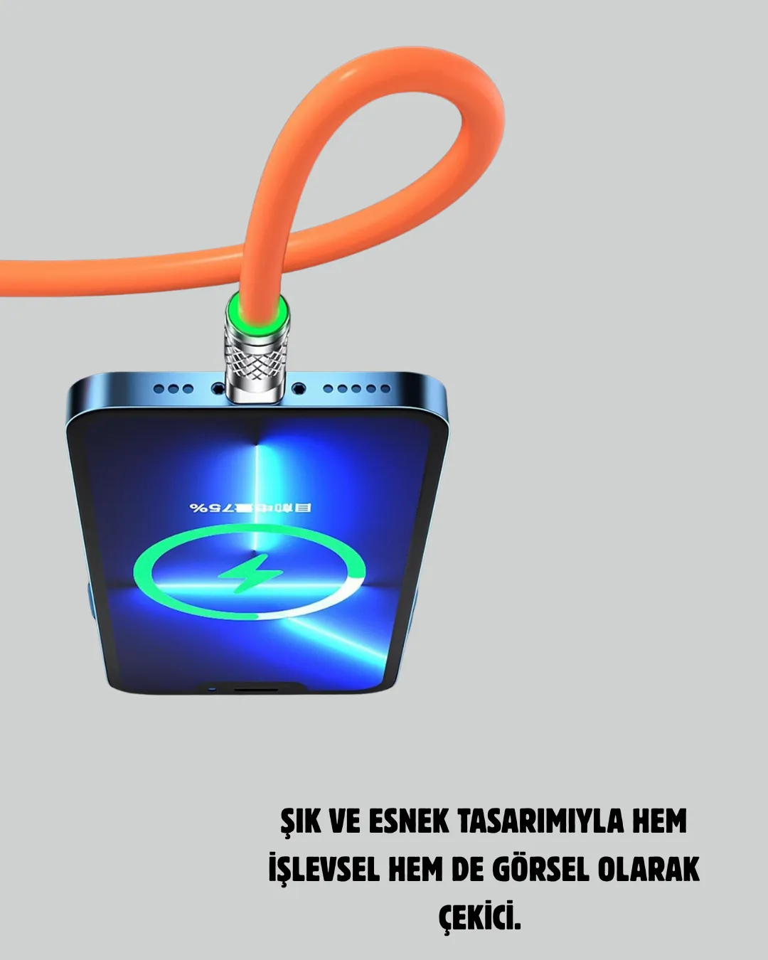 Çinko Alaşımlı Uçlu 120 W Şarj Kablosu – Dolaşmaya Dayanıklı 1,2 m USB Kablo