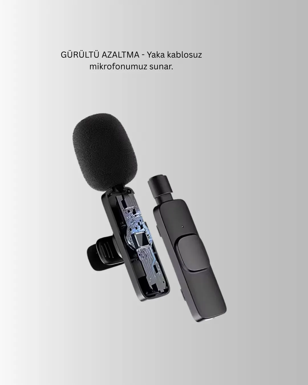 iPhone İçin Çift Mikrofonlu Telsiz Yaka Mikrofonu 360 Derece HD Ses