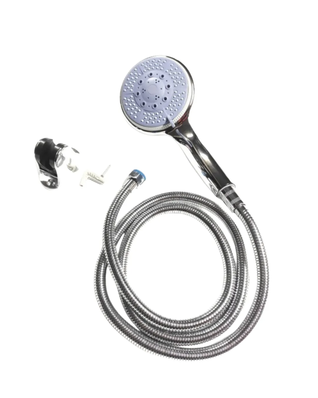 4 Kademeli Mavi Duş Seti El Duşu Başlığı Spiral Hortum ve Duvar Askısı