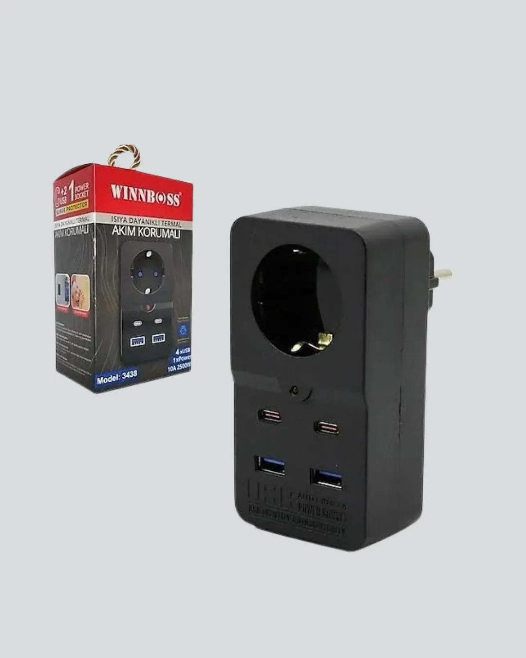 Isıya Dayanıklı PC Gövdeli Akım Korumalı Priz 4 USB