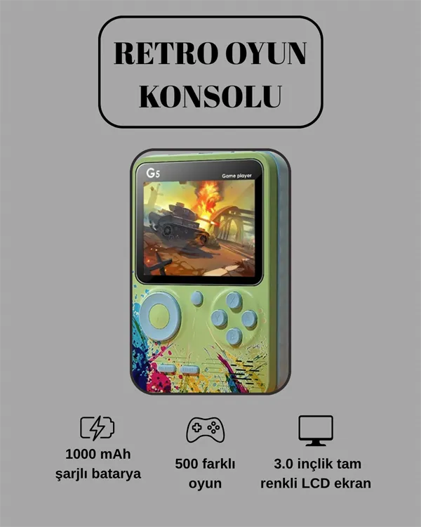 G5 Game Box Retro Mini Oyun Konsolu – 500 Dahili Oyun