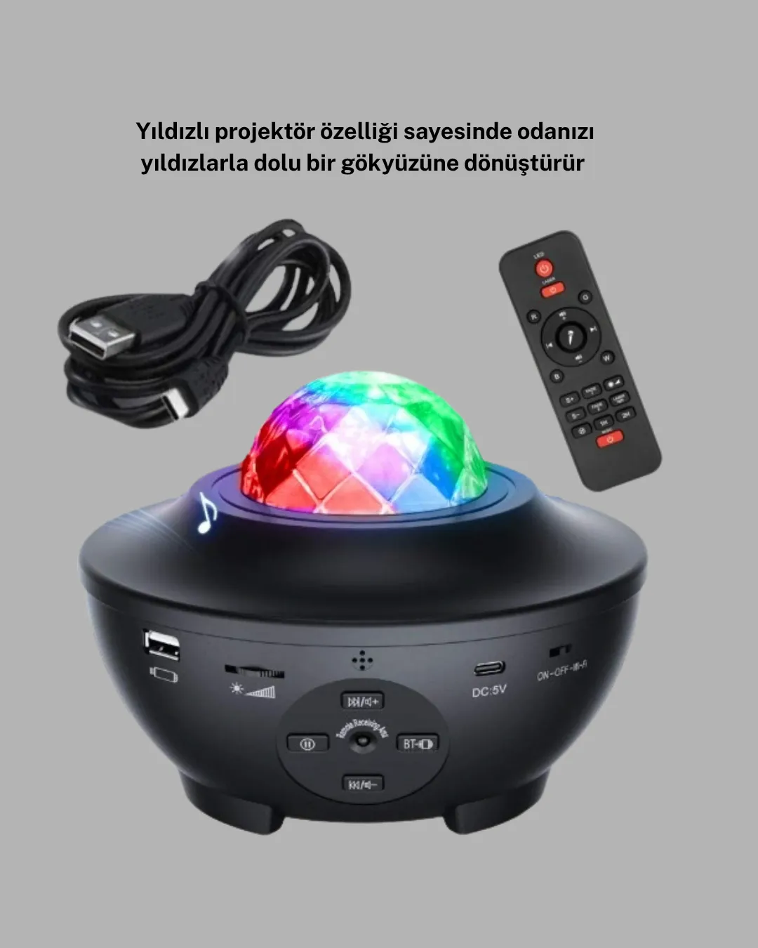 LED Yıldızlı Projektör Galaxy Modlu Renk ve Parlaklık Ayarlı Gece Lambası