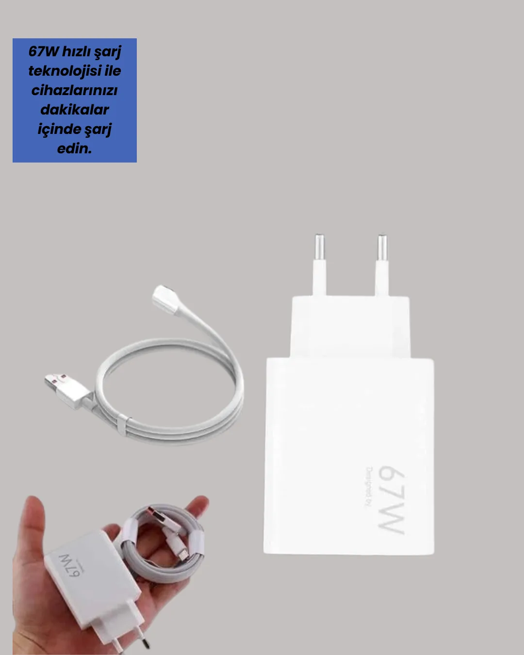 67W Hızlı Şarj Cihazı Yüksek Isı Dayanımlı Type-C Set
