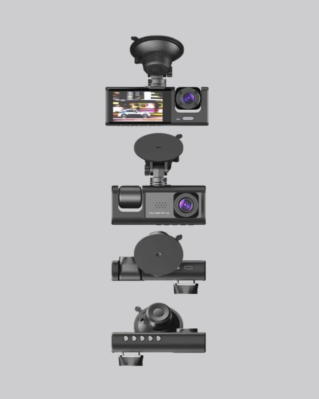 Full HD Üç Kameralı Araç Kamerası 170° Geniş Açılı ve Park Destekli