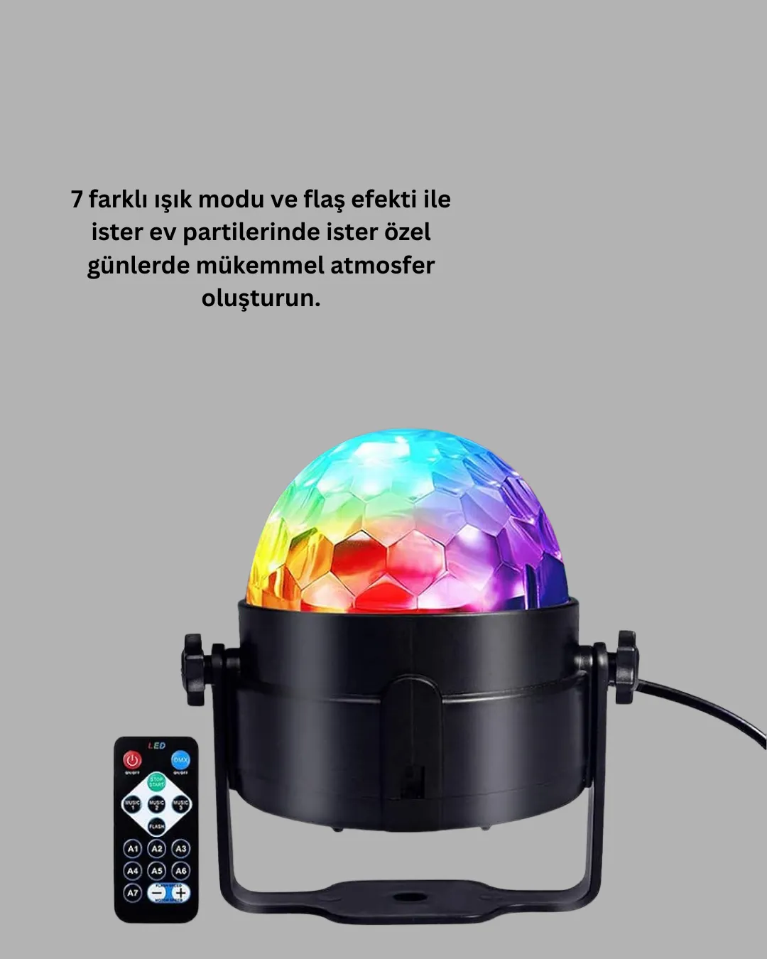 RGB LED Disko Küresi 7 Modlu Uzaktan Kumandalı