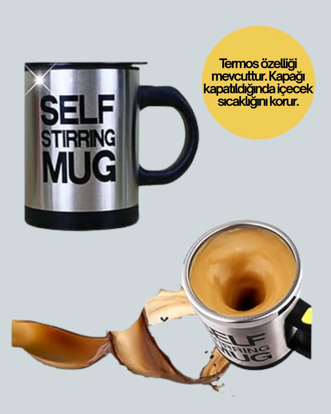 Otomatik Karıştırmalı Termos Kupa | Ergonomik Tasarım