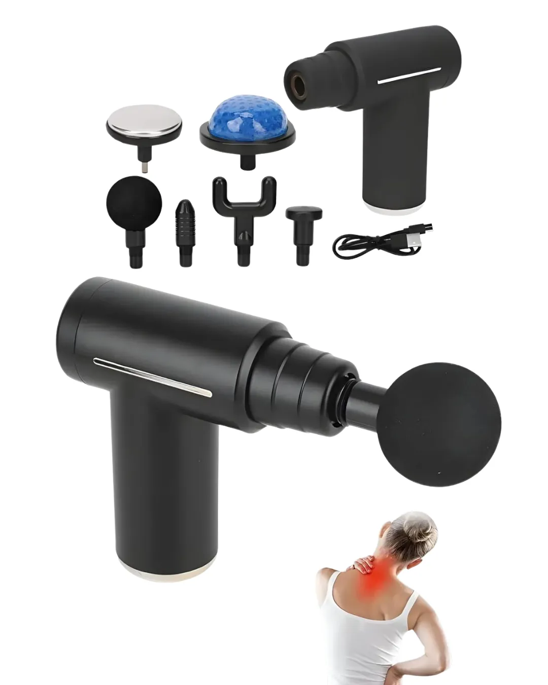 Profesyonel Derin Doku Masaj Aleti 6 Başlık 1800 mAh Batarya