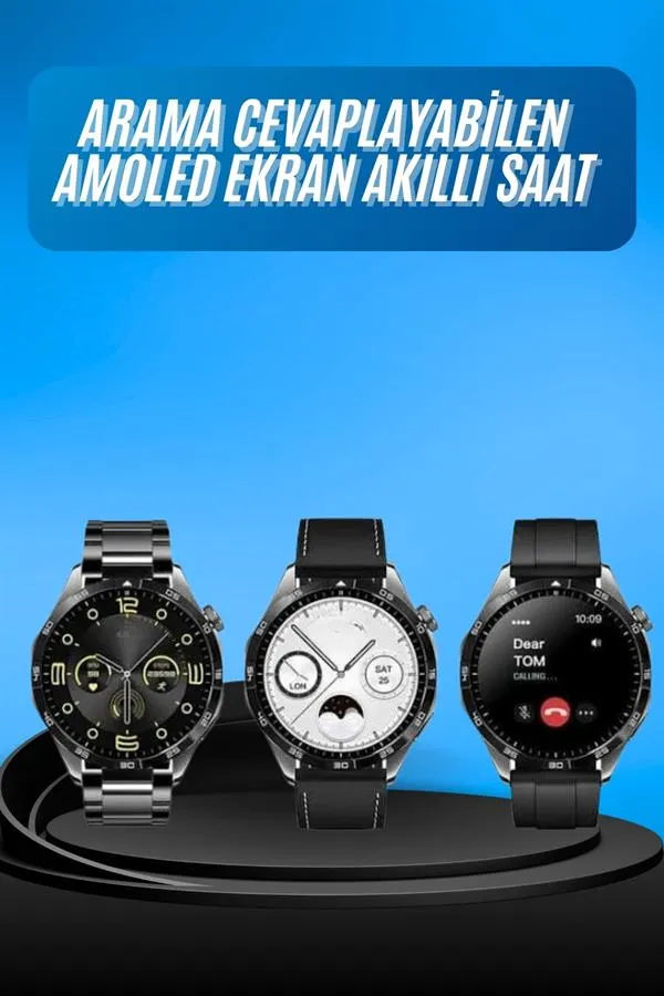 Amoled Ekran 3 Kordonlu Akıllı Saat 5.0 Bluetooth Bağlantılı Android ve İOS Uyumlu
