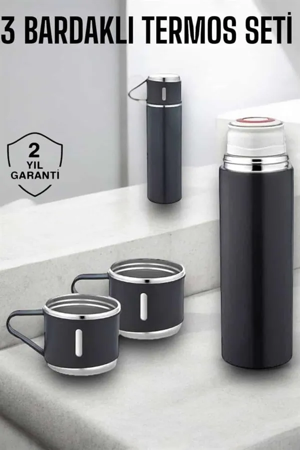 Paslanmaz Çelik 3’lü Termos Seti Vakumlu ve 8 Saat Isı Koruma
