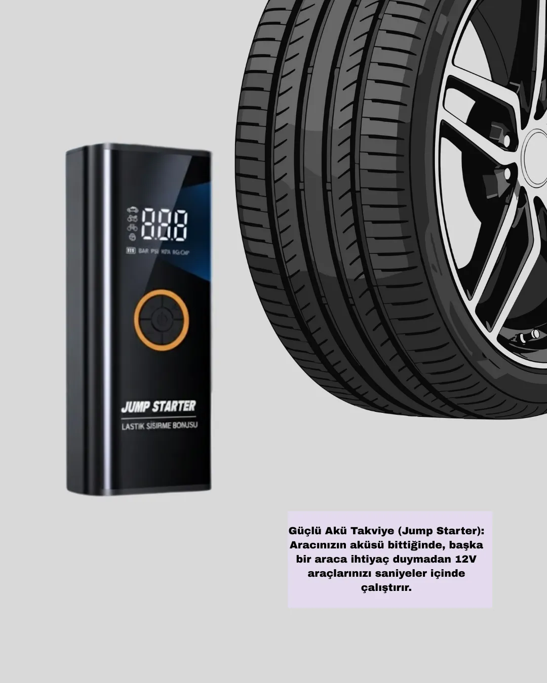 Çok Fonksiyonlu Araç Yol Yardım Kiti Jump Starter ve Lastik Pompası