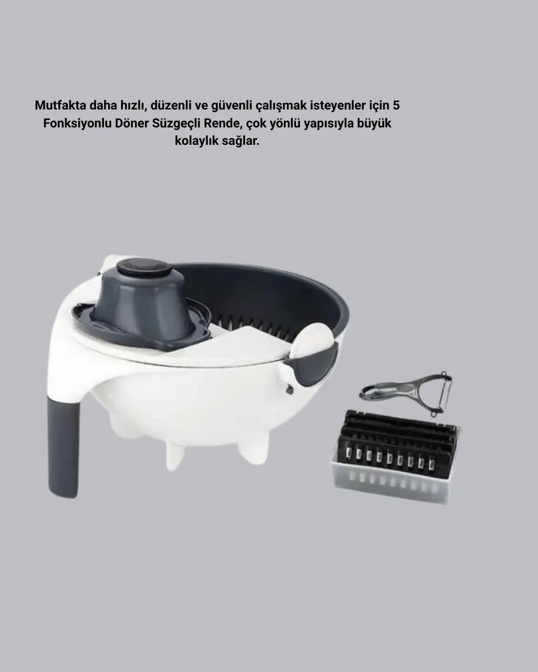 Çok Fonksiyonlu Döner Rende Süzgeç Hazneli Ergonomik Sebze Doğrayıcı