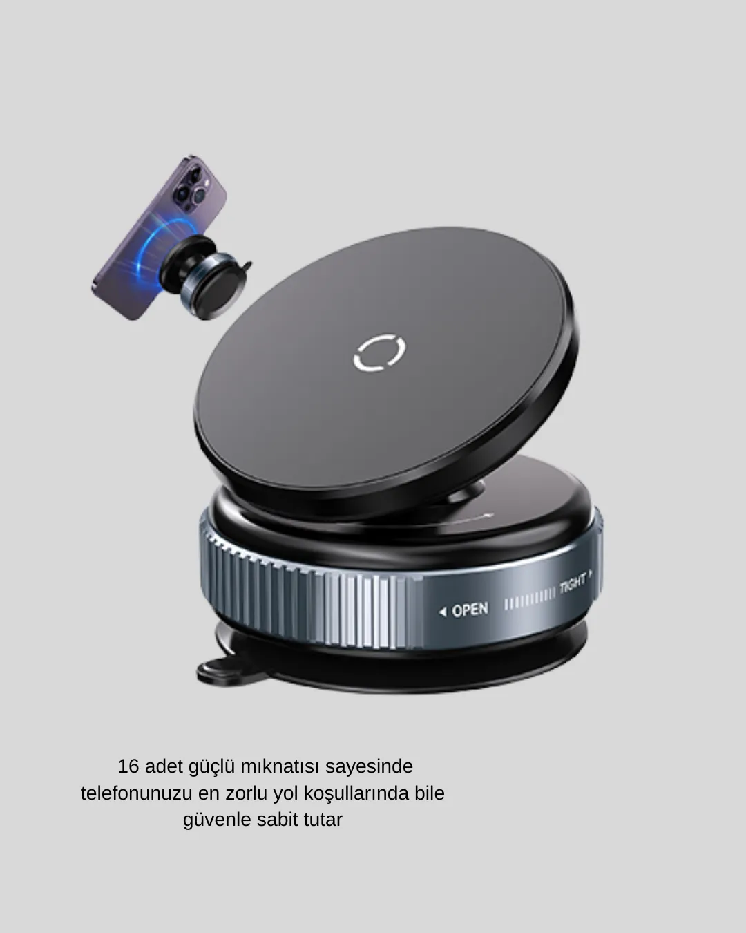 Vakum Adsorpsiyonlu Manyetik Telefon Tutucu Güçlü N52 360° Evrensel Uyumluluk