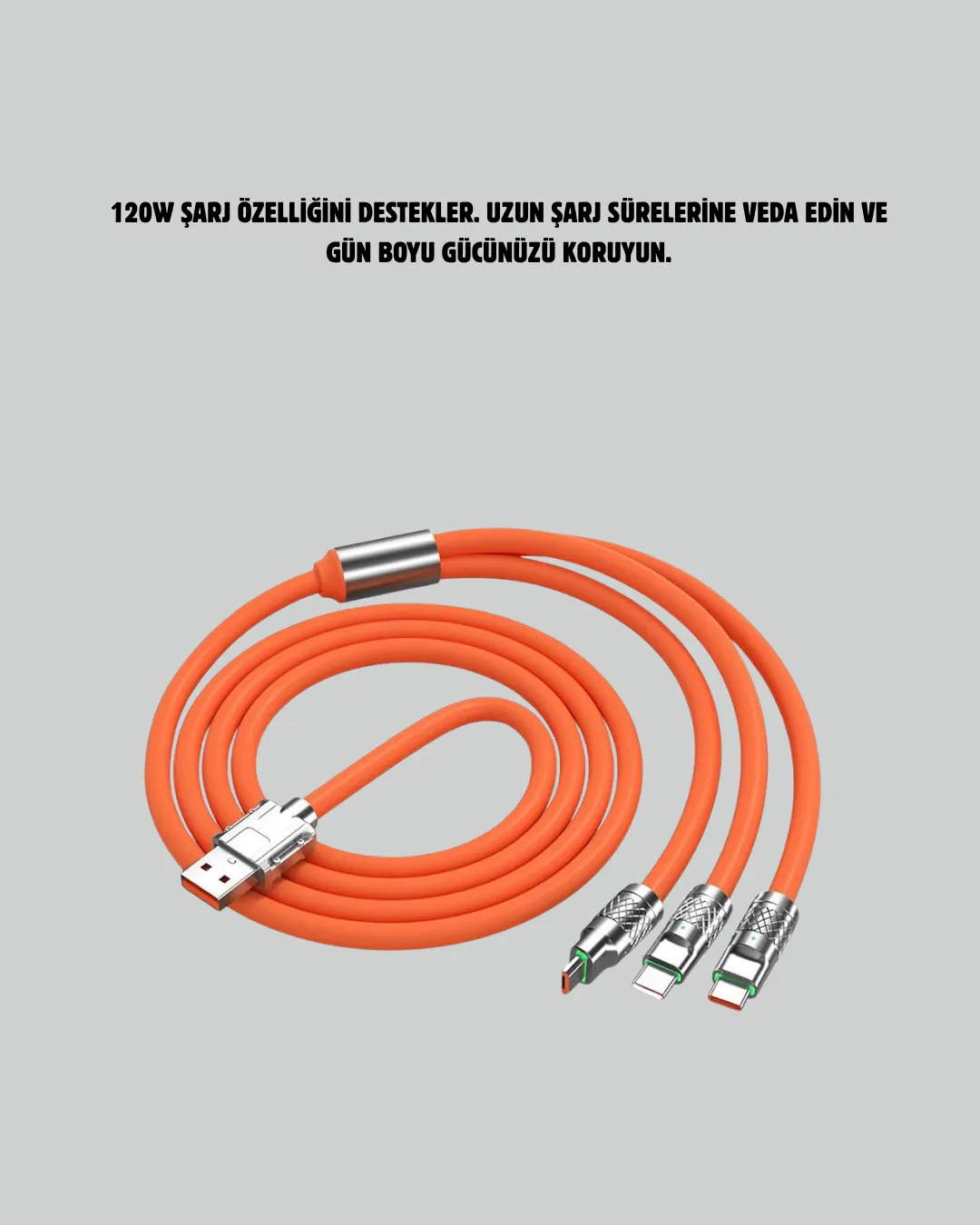 Çoklu Cihaz Dostu 120 W Hızlı Şarj Kablosu – Tek Kablo ile Her Cihaz Elinizin Altında