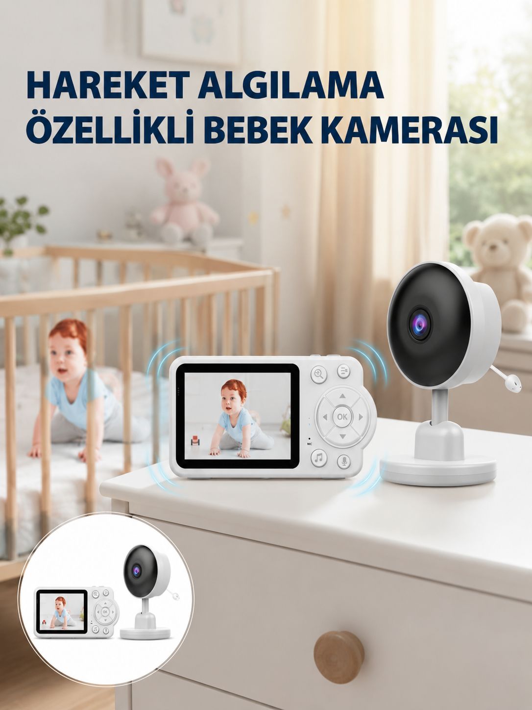 Yakınlaştırma Özellikli Gece Görüşlü Bebek İzleme Kamerası