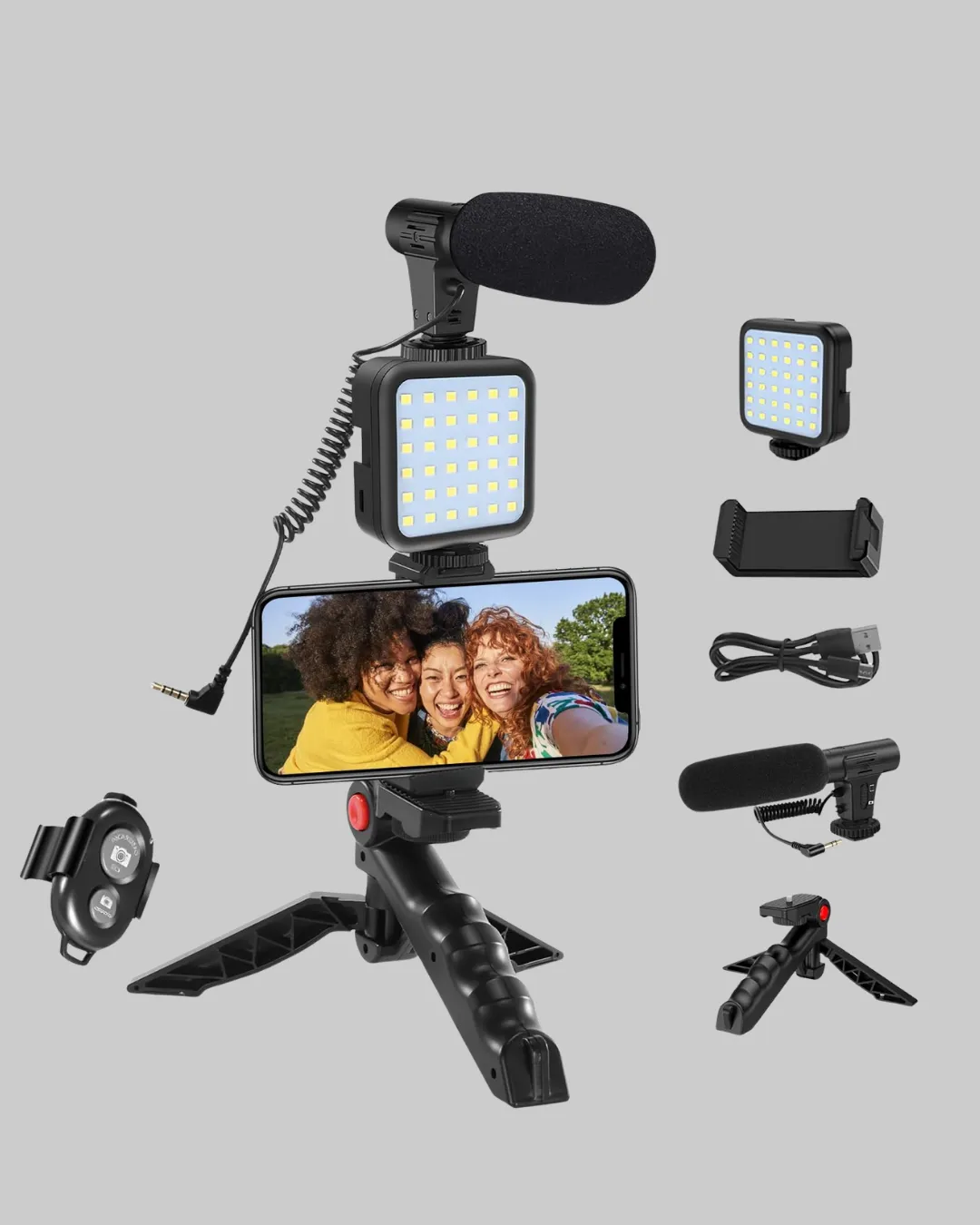 Video Çekim Kiti Tripod LED Işık Harici Mikrofon ve Bluetooth Kumanda Seti