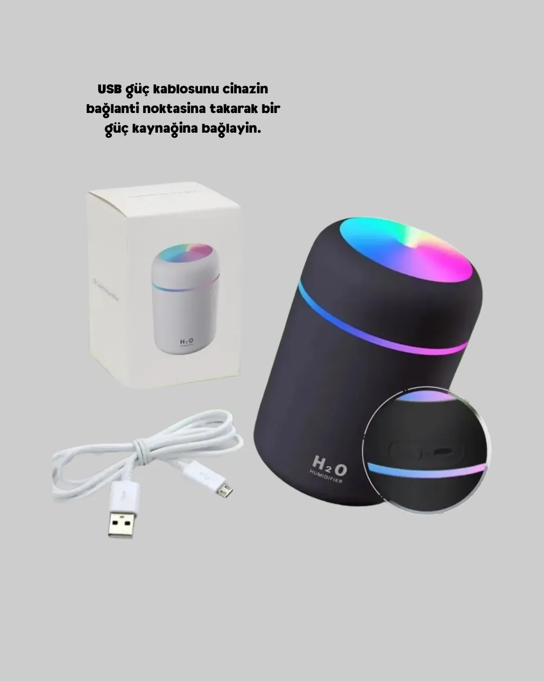 Taşınabilir USB Mini Nemlendirici – LED Aydınlatmalı, Çift Püskürtme Modu