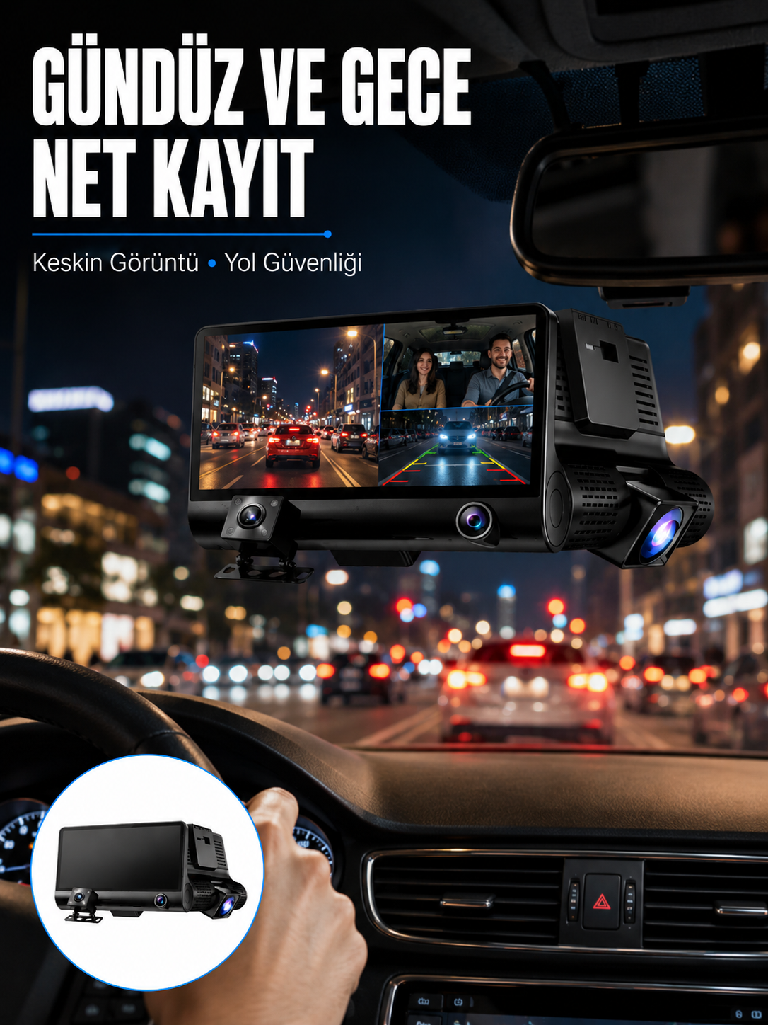 Çift Lens Araç Güvenlik Kamerası G Sensörlü Full HD