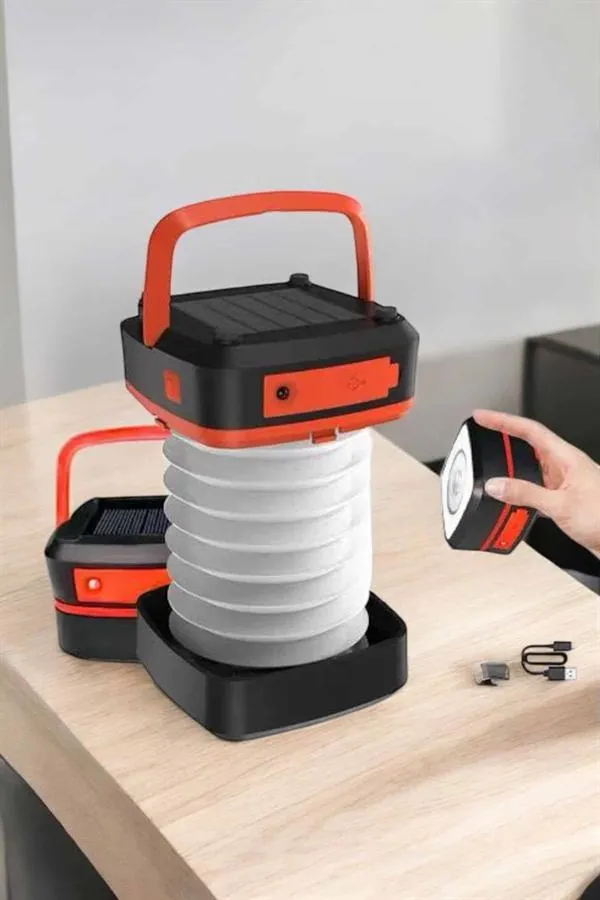 Katlanabilir Kamp Lambası Solar Fener Görünümlü 3 Kademeli Şarjlı