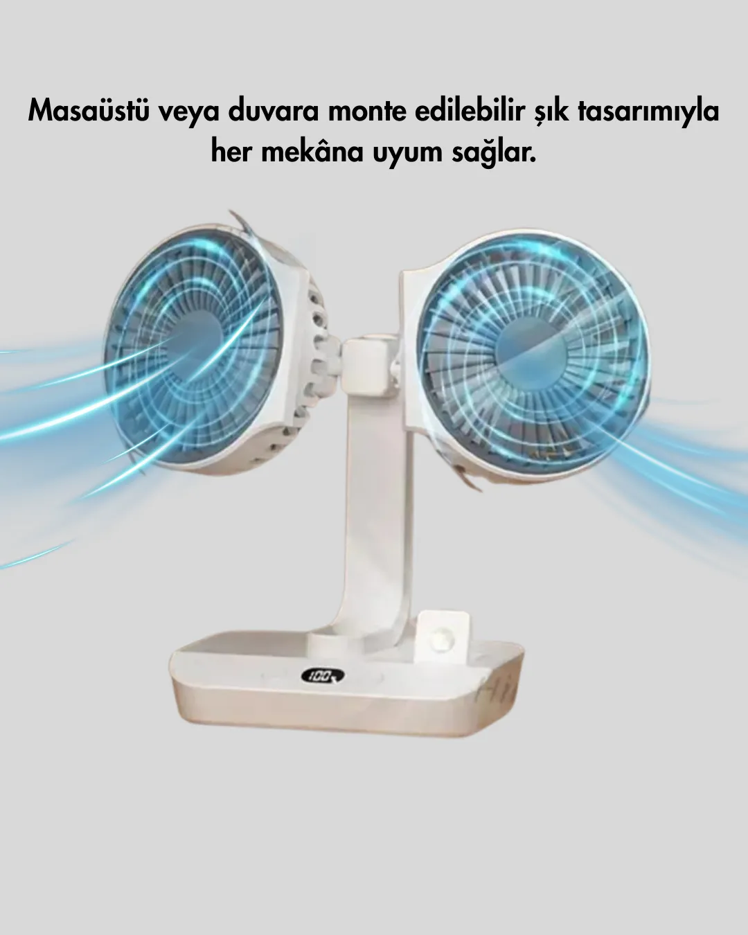 Çift Kafalı Masaüstü ve Duvar Tipi Sessiz USB Şarjlı Fan