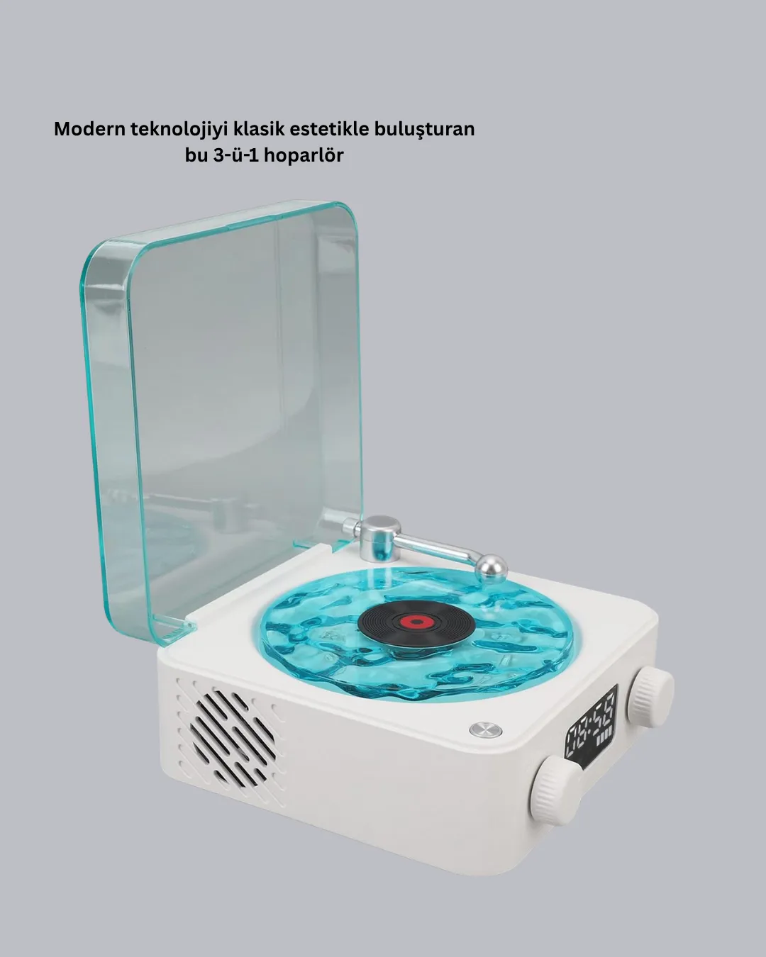 Bluetooth Hoparlörlü Gece Lambası Dijital Saat Ekranlı Su Dalgası Efektli Dekoratif