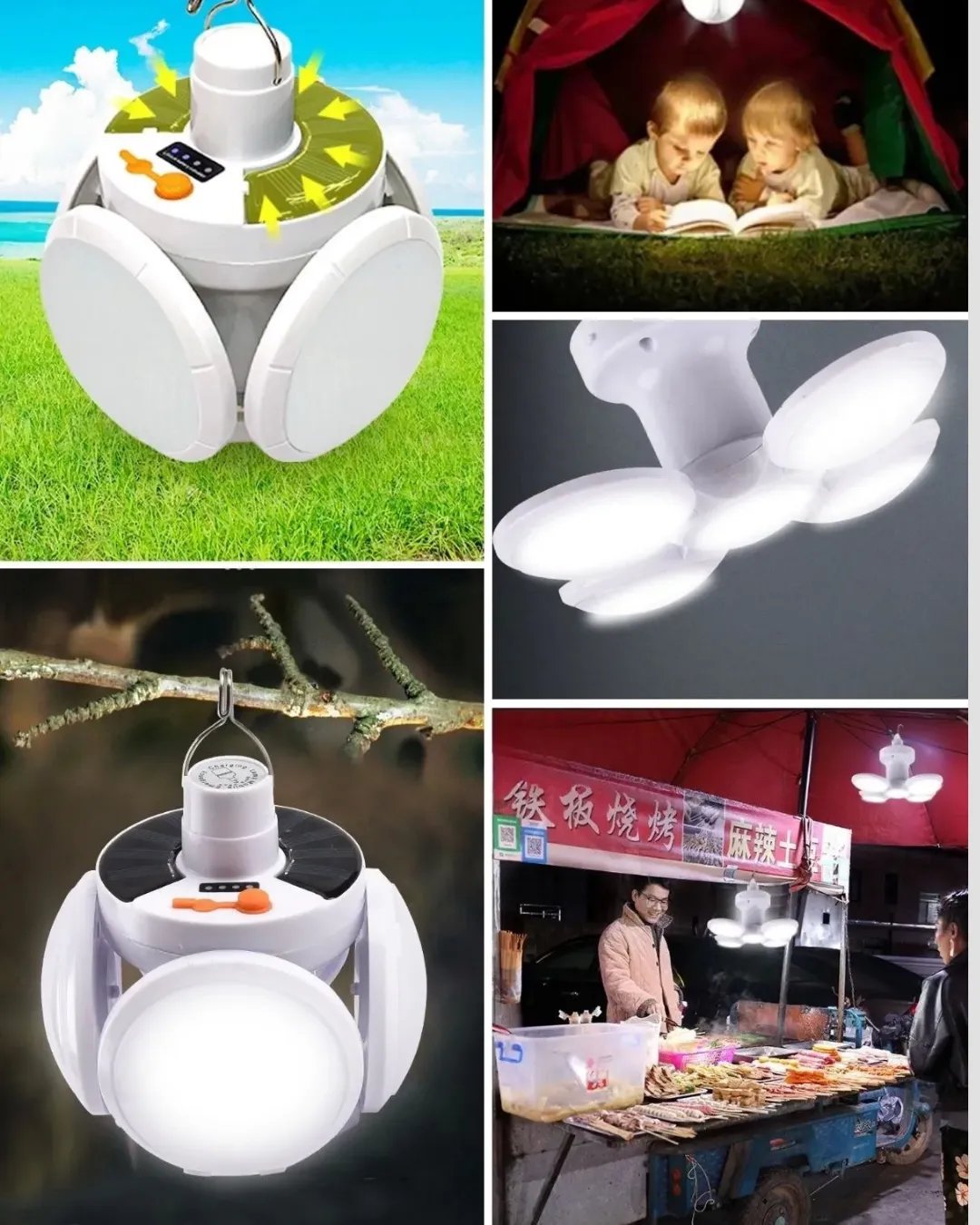 Solar ve USB Şarjlı Su Geçirmez Katlanabilir LED Lamba