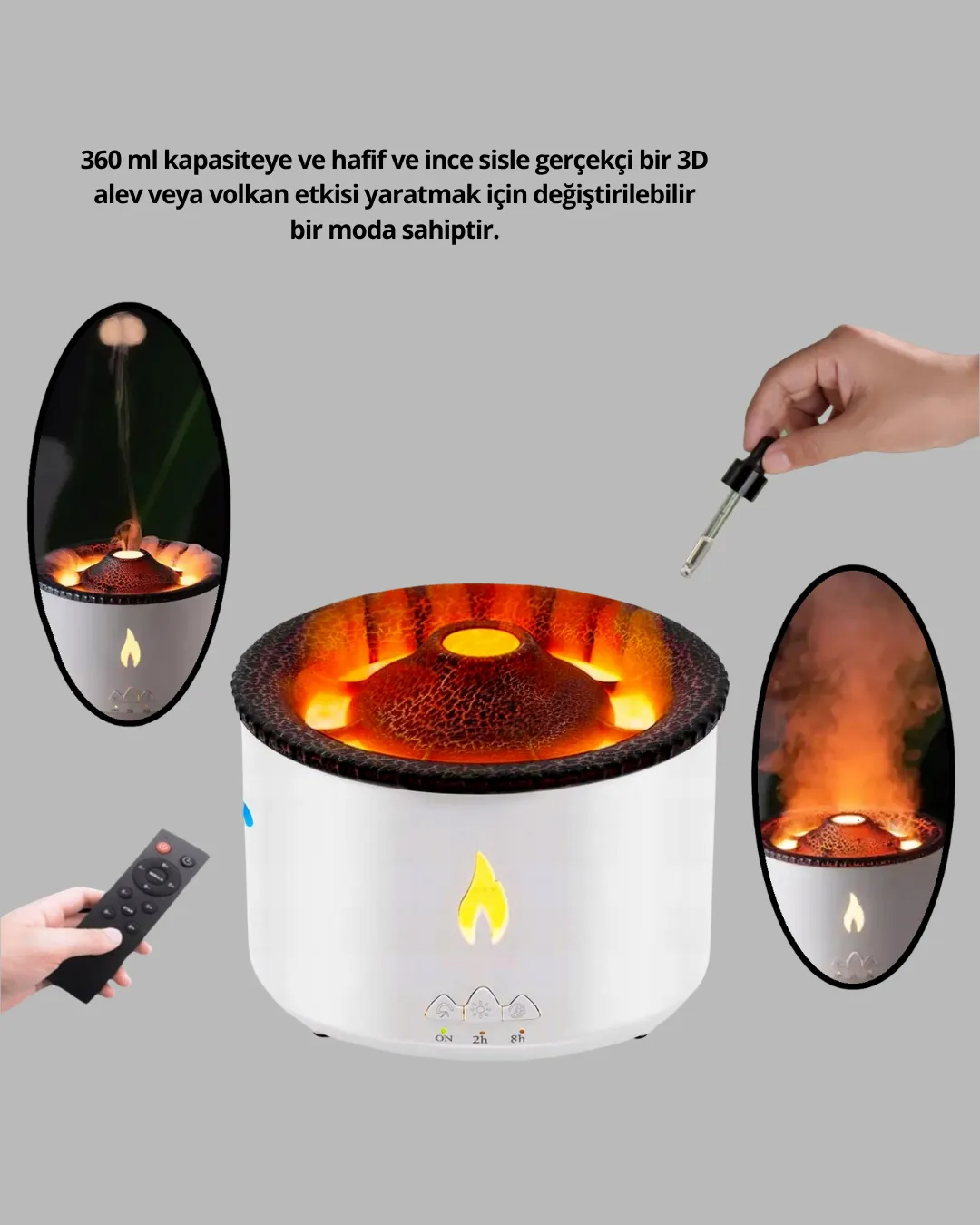 Volkan Efektli Aroma Difüzörü – Sessiz Çalışma, Otomatik Kapanma ve LED Işık