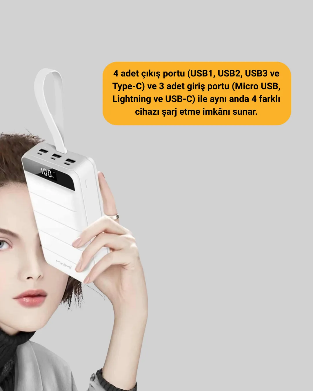 4 Cihazı Aynı Anda Şarj Edebilen Güçlü Powerbank 50000 mAh