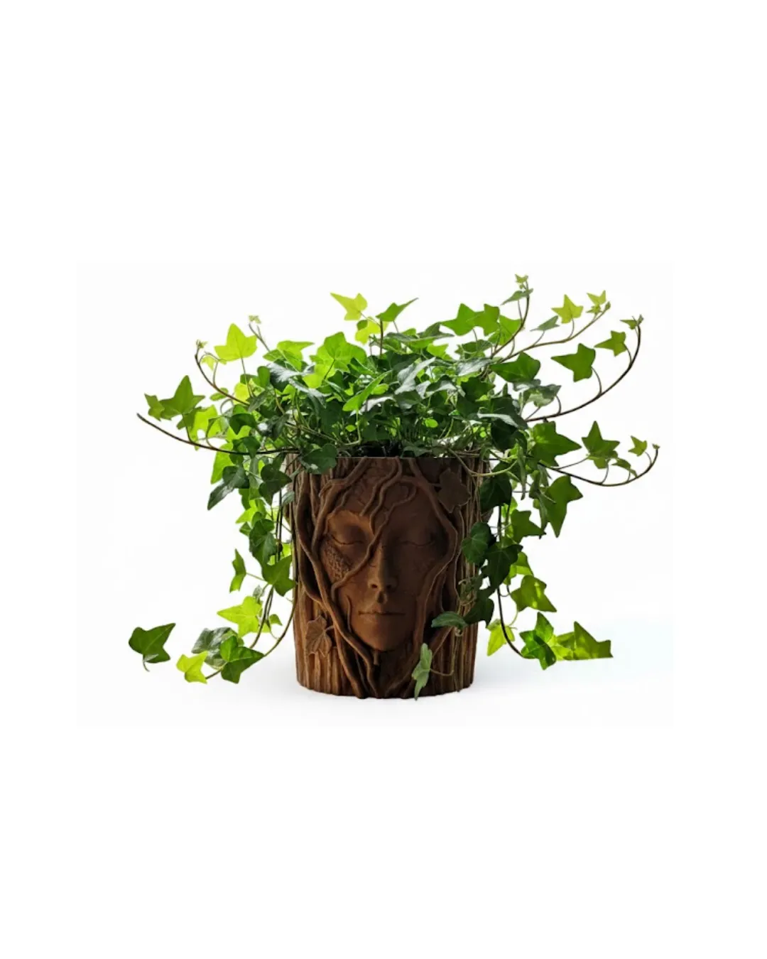 3D Doğal Ahşap Görünümlü Yüz Detaylı Dekoratif Vazo Sanat Tasarım